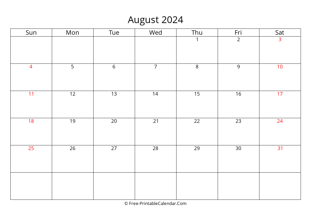 Free Printable Calendar August 2024
