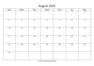 Printable Calendar August 2025