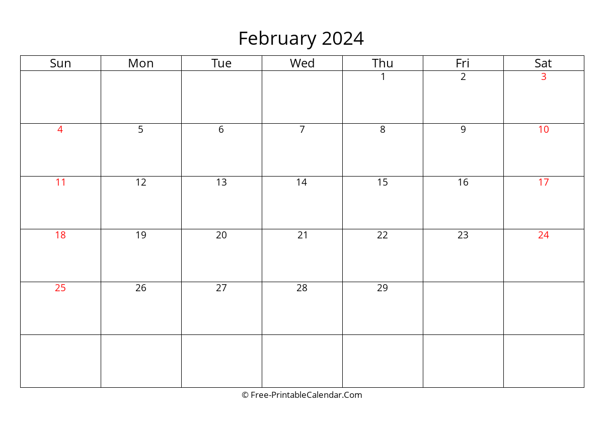 Free Printable Calendar February 2024