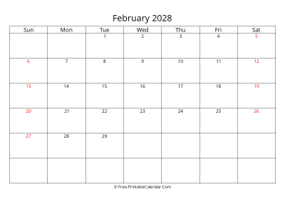 Printable Calendar February 2028