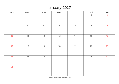 Printable Calendar January 2027