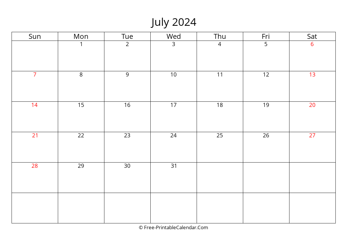 Free Printable Calendar July 2024