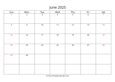Printable Calendar June 2025