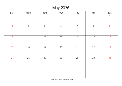 Printable Calendar May 2026