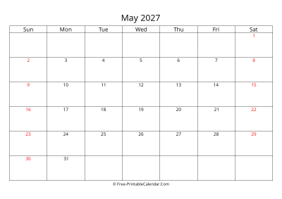 Printable Calendar May 2027