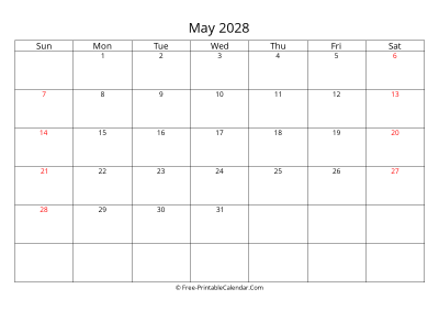 Printable Calendar May 2028