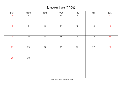 Printable Calendar November 2026