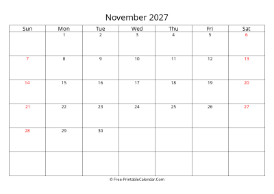 Printable Calendar November 2027