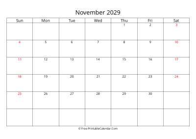 Printable Calendar November 2029
