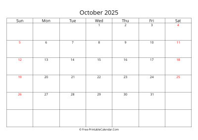 Printable Calendar October 2025