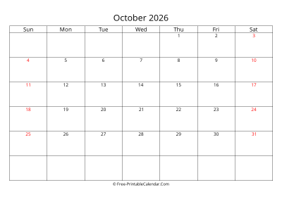 Printable Calendar October 2026