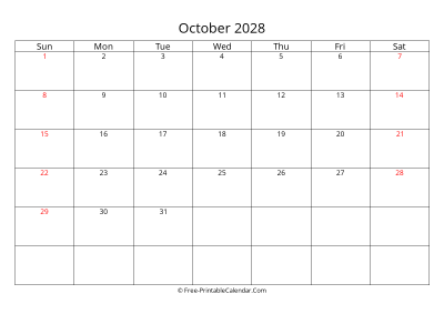 Printable Calendar October 2028