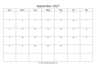Printable Calendar September 2027