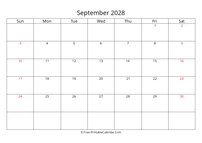 Printable Calendar September 2028