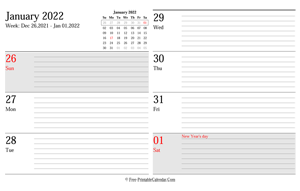 january 2022 weekly calendar planner landscape layout
