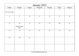 january 2023 calendar printable holidays
