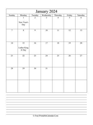 january 2024 editable calendar with notes space