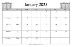 january 2025 calendar horizontal
