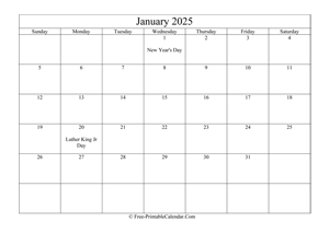 january 2025 calendar printable holidays