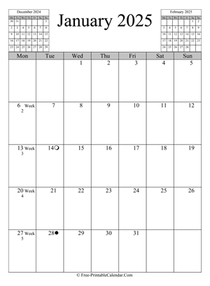 january 2025 calendar vertical