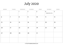 july 2020 calendar printable holidays