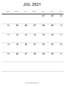 july 2021 printable calendar