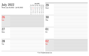 july 2022 weekly calendar planner landscape layout