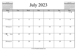 July 2023 Calendar (horizontal)