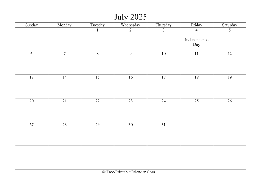 July 2025 Calendar Printable with Holidays