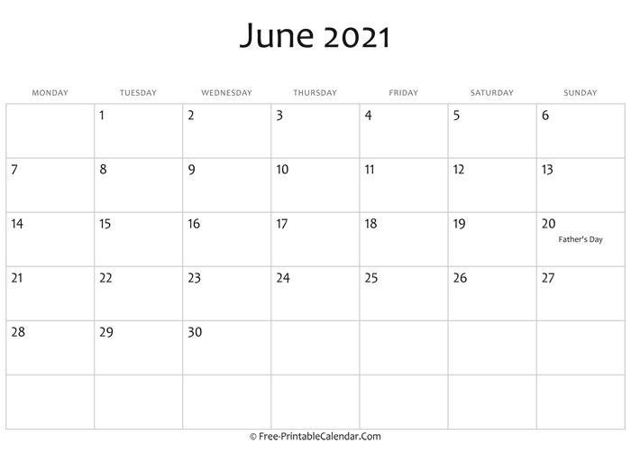 June 2021 Calendar Printable with Holidays