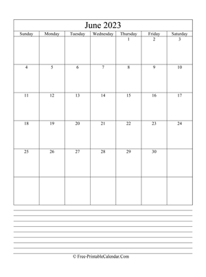 june 2023 editable calendar with notes space
