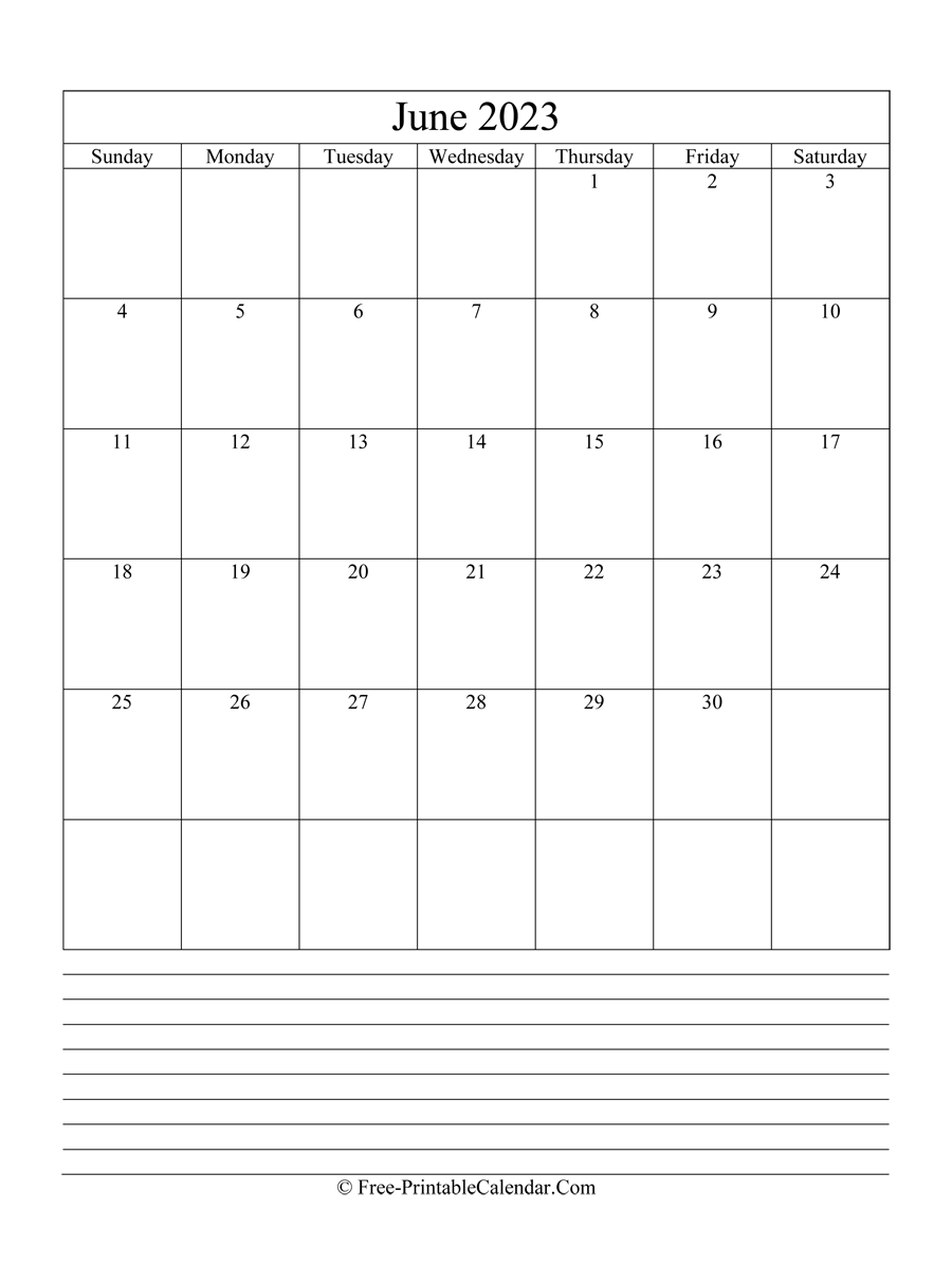 june 2023 Editable Calendar with notes
