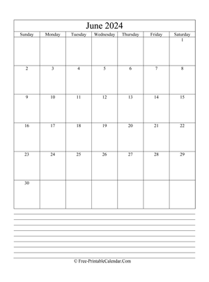 june 2024 editable calendar with notes space