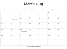 march 2019 calendar printable holidays
