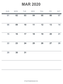 march 2020 printable calendar