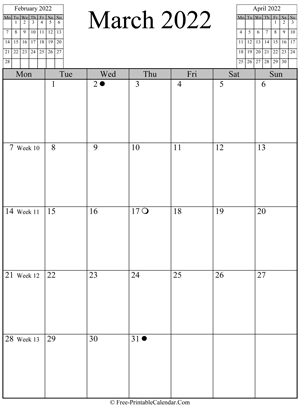 march 2022 calendar vertical