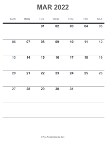 march 2022 printable calendar