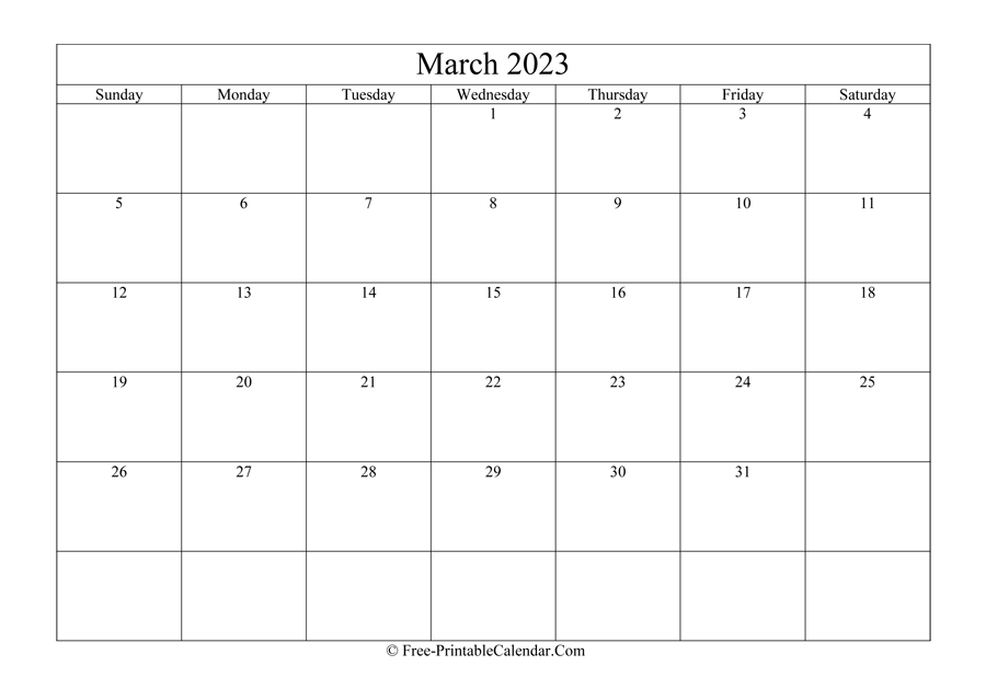 March 2023 Calendar Printable with Holidays