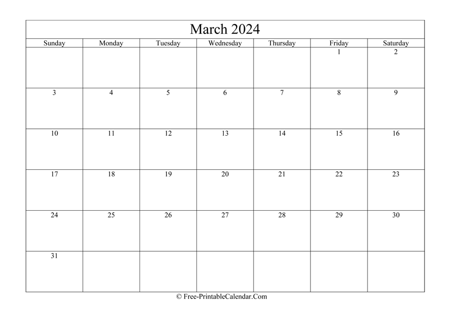 March 2024 Calendar Printable with Holidays