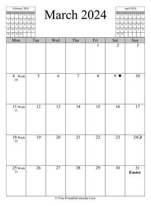 march 2024 calendar vertical