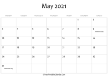may 2021 calendar printable holidays