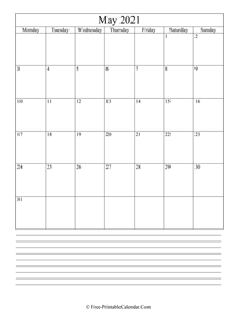 may 2021 editable calendar notes portrait