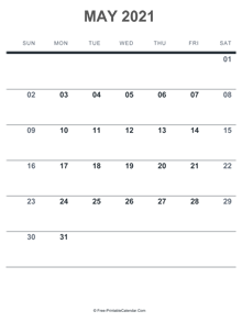 may 2021 printable calendar
