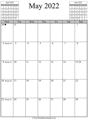 may 2022 calendar vertical