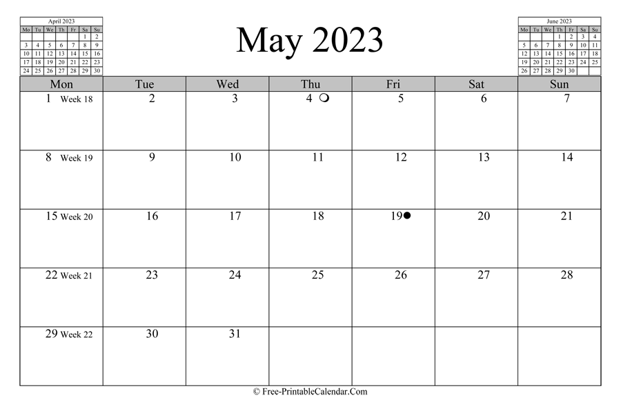may 2023 Calendar (horizontal layout)