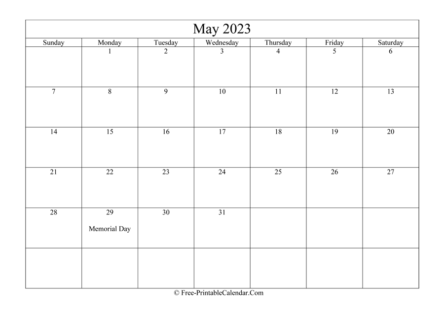 May 2023 Calendar Printable with Holidays