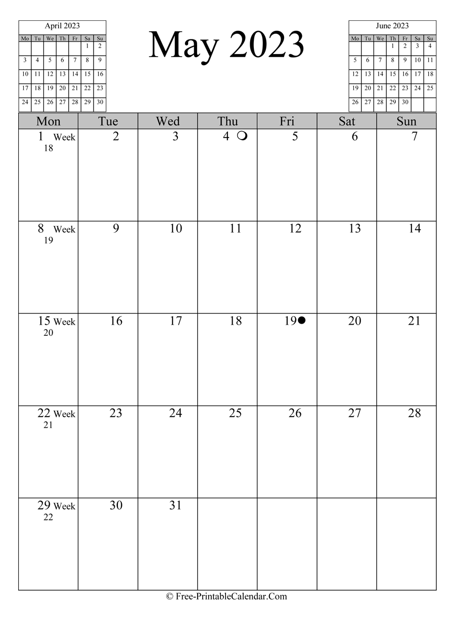 may 2023 Calendar (vertical layout)