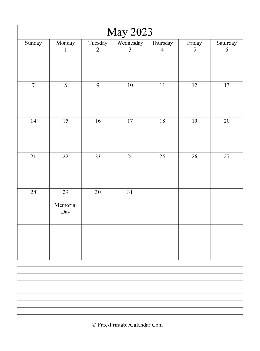 may 2023 Editable Calendar with notes