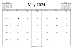 May 2024 Calendar (horizontal)