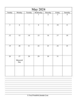 may 2024 editable calendar with notes space